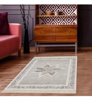 Nakış Desenli Dijital Baskı Yıkanabilir Kaymaz Taban Modern Salon Halısı ve Yolluk (Gri)