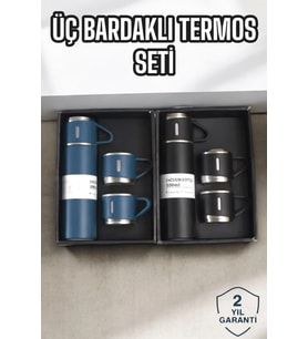 Şık Ve Dayanıklı 3 Bardaklı Termos Seti Uzun Süre Isı Koruma Özellikli