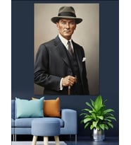 Fötr Şapkalı Mustafa Kemal Atatürk Portresi Dekoratif Kanvas - Mdf Ahşap Tablo