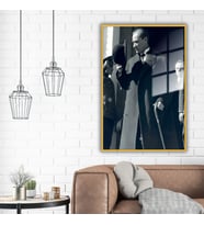 Metal Çerçeveli Temperli Cam Ofis Tablosu Mustafa Kemal Atatürk (Gold)