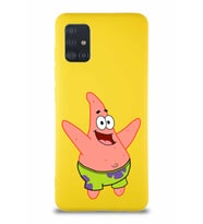 Samsung Galaxy A51 Soft Premier Kapak Patrick Yıldız Tasarımlı Silikon Kılıf - Sarı (Şeffaf)