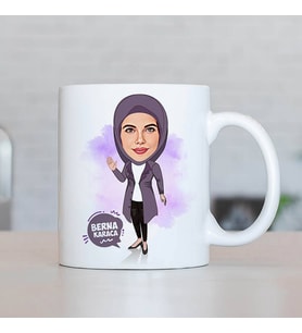 Kişiye Özel Başörtülü Sevgiliye Hediye Karikatürlü Kupa Bardak