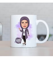 Kişiye Özel Başörtülü Sevgiliye Hediye Karikatürlü Kupa Bardak
