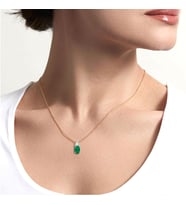 Pırlantalı Oval Zümrüt Kolye (Altın-Beyaz)