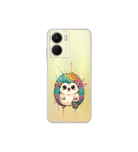 Vivo Y16 ile Uyumlu Splash Kirpi Tasarımlı Şeffaf Silikon Kılıf