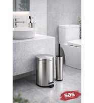 Krom 3 Lü Set  3 Lt Çöp Kovası Wc Fırçası Ve Diş Fırçalık Titan