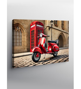 Kanvas Tablo Kırmızı Vespa Sokakta