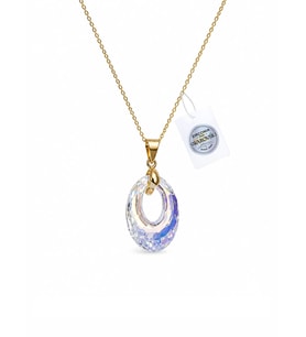925 Ayar Swarovski Taşlı Oval 20mm Crystal AB Kadın Gümüş Kolye