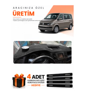 VW TRANSPORTER T6 ÇUKURLU (2015-2020) Uyumlu Torpido Koruma Örtüsü Oto Kılıfı - Siyah