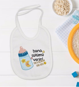 BK Kids Kişiye Özel Bana Sütümü Verin Tasarımlı Bebek Mama Önlüğü - Model 1