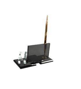 Kristal Masa İsimlik Modern Ofis Dekoru Masa İsimlik (Gri-Kırmızı)