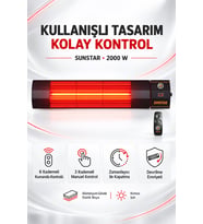 Sunstar Profesyonel 2000 W Kumandalı Halojen Isıtıcı – 6 Kademeli Uzaktan Kontrol, Zamanlayıcı, Devr