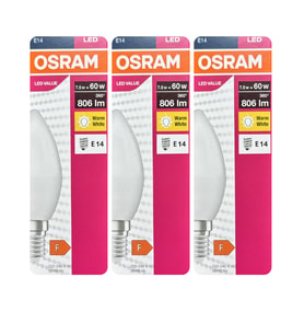 (3 Adet) Ledvance 7,5W Sarı Işık (2700K) E14 Duylu (İnce Duy) Led Ampul
