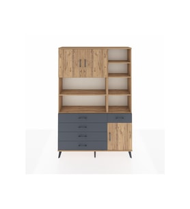 Arges Dolap 9 Raflı 5 Çekmeceli 3 Kapaklı 132x30x195 Çam-Çam/Antrasit