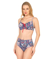 Endeep Kadın Şal Desenli Balenli Toparlayıcı Bikini Takımı (Lacivert)