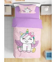 Sevimli Unicorn 3D Dijital Baskılı Tek Kişilik Nevresim Takımı Kız Çocuk Nevresim Takımı (Lila - Pembe)