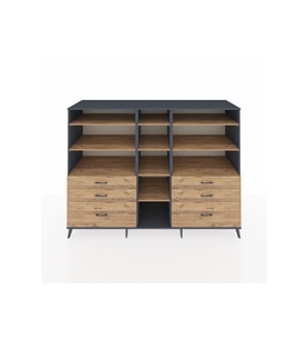Kronos Dolap 10 Raflı 6 Çekmeceli  220x59x163 Antrasit-Çam