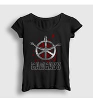 Presmono Kadın Siyah Heartwork Metal Carcass T-Shirt 527330tt