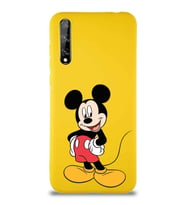 Huawei P Smart S Soft Premier Kapak Mickey Mouse-E Tasarımlı Silikon Kılıf - Sarı (Şeffaf)