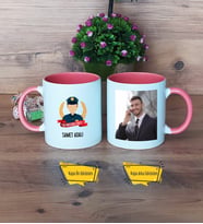 Erkek Polis Kupa Bardak Pembe Fotoğraflı Polisler Günü Hediyesi