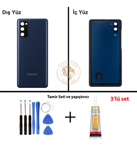 Samsung S20 Fe Lacivert Arka Pil Kapağı Batarya Kapağı Lazer Kesim + Yapıştırıcı ve Vida Seti