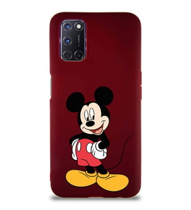 Oppo A52 Soft Premier Kapak Mickey Mouse-E Tasarımlı Silikon Kılıf - Mürdüm (Şeffaf)