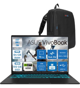 Asus Vivobook 16 V3607VU Intel Core 5 210H 64GB 512GB SSD RTX4050 6gb Freedos 16" Wuxga 144HZ 300NITS Taşınabilir Bilgisayar RP276F16 + Zetta Çanta