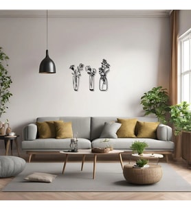 Sanatsal Metal Tablo 3 Çiçek (3 Flower) Metal Duvar Tablosu Doğal