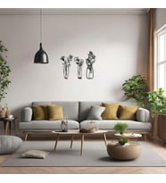 Sanatsal Metal Tablo 3 Çiçek (3 Flower) Metal Duvar Tablosu Doğal (Siyah)