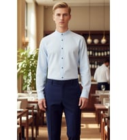 Erkek Slim Fit Hakim Yaka Düz Desen Uzun Kollu Pamuklu Keten Görünümlü Şık Casual Gömlek Spor