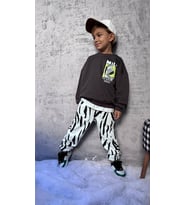 Cg Kids Milo Zebra Desenli Erkek Çocuk 3 iplik Alt Üst Takım Süper Kalite Kumaş (Siyah)