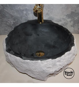 Sipahi Marble Bazalt Oval Şekilsiz Dizayn Lavabo