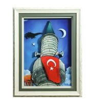 e38 EL İŞÇİLİĞİ TÜRK BAYRAĞI KAĞIT RÖLYEF TABLO 66x86 CM - 6341