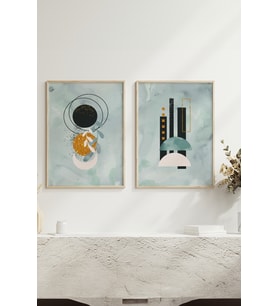 Minimalist Dekoratif Tasarımlı 2'li Doğal Ahşap Çerçeveli Tablo