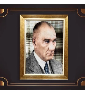 Altın Varaklı Çerçeveli Paspartulu Atatürk Tablo z4864 (Gold)