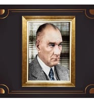Altın Varaklı Çerçeveli Paspartulu Atatürk Tablo z4864 (Gold)