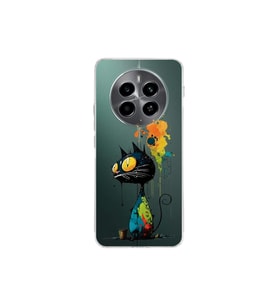 Realme 12 4G ile Uyumlu Splash Kedi Tasarımlı Şeffaf Silikon Kılıf