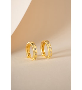 925 Ayar Gümüş Gold Kaplama Sıralı Zirkon Taşlı 15 mm Halka Küpe