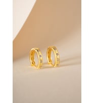 925 Ayar Gümüş Gold Kaplama Sıralı Zirkon Taşlı 15 mm Halka Küpe
