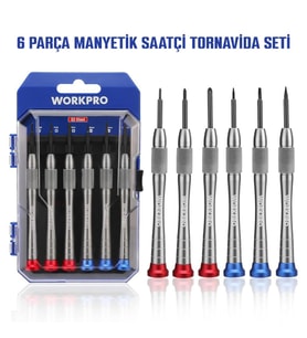 WORKPRO WP200549 6 Parça Profesyonel S2 Manyetik Saatçi Tornavida Seti
