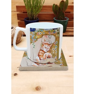 Kediler ve Sanat/Gustav Klimt Danae Set 10 - Yelken Fincan Kupa-Taş Bardak Altlığı 3