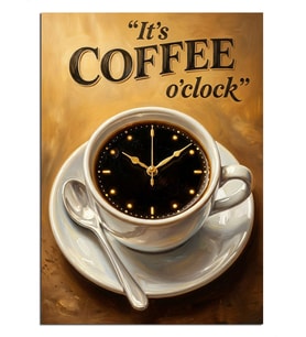 Saatli Kahve Fincanı It's Coffee O'clock Dekoratif Kanvas - Mdf Ahşap Tablo