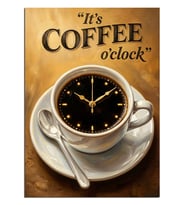 Saatli Kahve Fincanı It's Coffee O'clock Dekoratif Kanvas - Mdf Ahşap Tablo