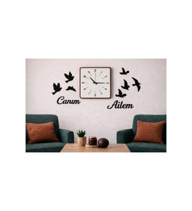Duvar saati şık ve modern çizgilerle 40 cm kuş temalı 8 adettir no 103