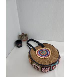 Bohem, Motifli, Hasır, Kadın Omuz Çantası Çok Renkli