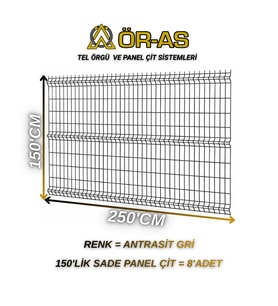 Antrastik Gri Bahçe Teli Panel Çit 150 cm x 250 cm = 8-Adet (Antrasit)