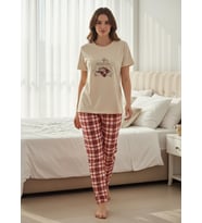 Mihra Kadın Compakt Penye Bisiklet Yaka Kısa Kol İnce Pijama Takımı 90784E - 1 Adet (Ekru)
