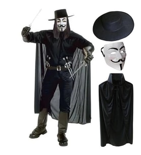 V For Vendetta Maskesi Şapka Pelerin Seti