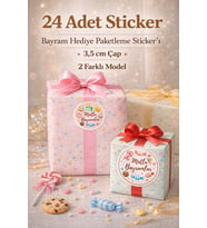 3 Sayfa 72 Adet - Mutlu Bayramlar Sticker Seti 3,5 cm Yuvarlak Bayram Hediye Paketi İçin 2 Farklı Model