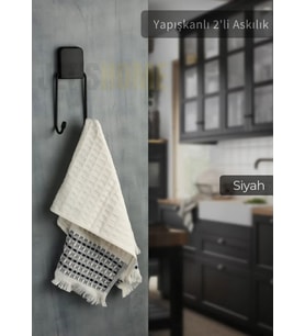 Yapışkanlı 2'li Askılık Paslanmaz Havluluk Metal Siyah